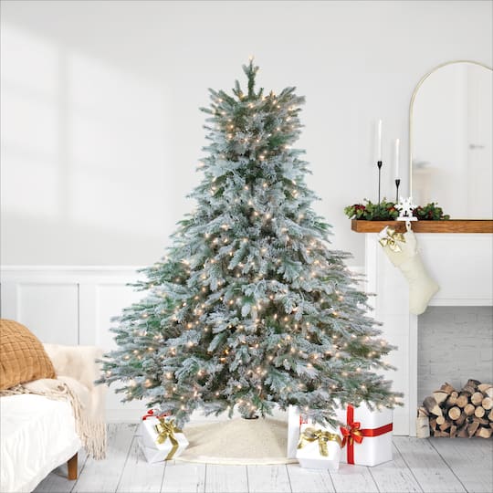 Northlight 7.5ft. Pre-Lit Real Touch Full Flocked Jasper Balsam Fir Artificial Christmas Tree, Clear Lights